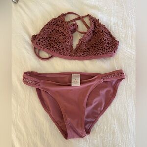 Women's Crochet Bikini Set in Mauve